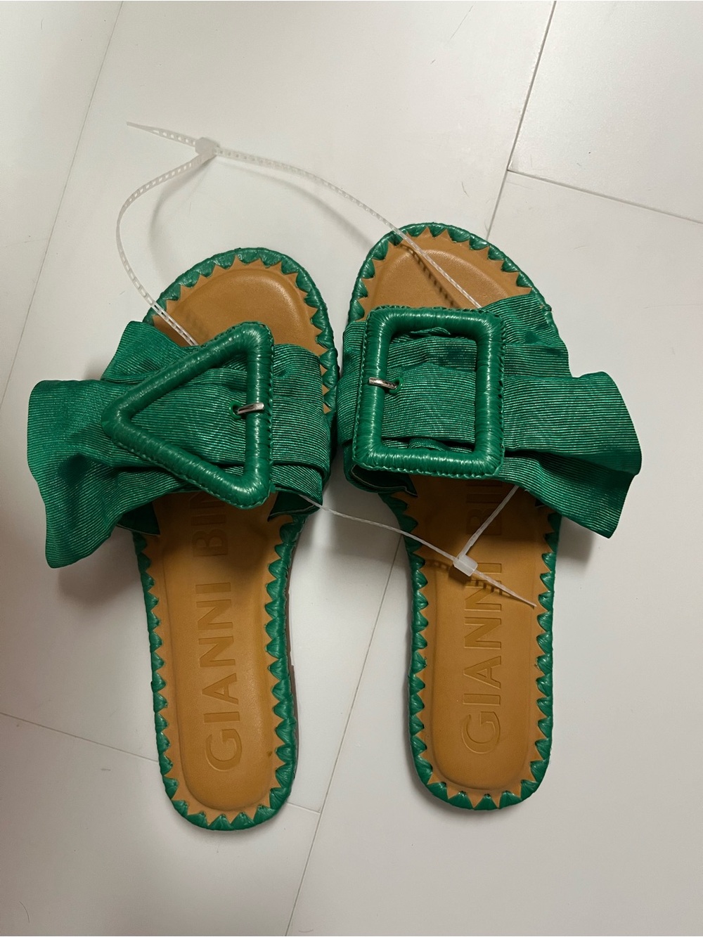 Gianni Bini Emerald Green Bow Buckle Slide Sandals